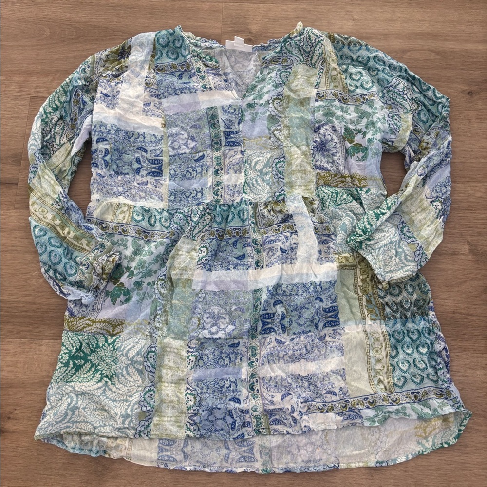 Small JJILL green and blue 3/4 sleeve lightweight top